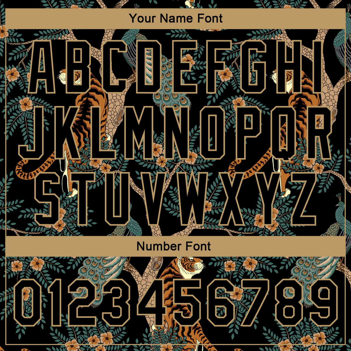 Custom Black Black-Old Gold 3D Pattern Design Tiger And Peacock Authentic Basketball Jersey