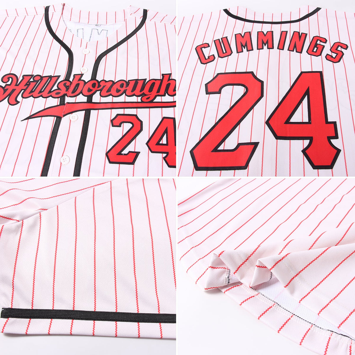 Custom Cream Red Pinstripe Red-Black Authentic Baseball Jersey