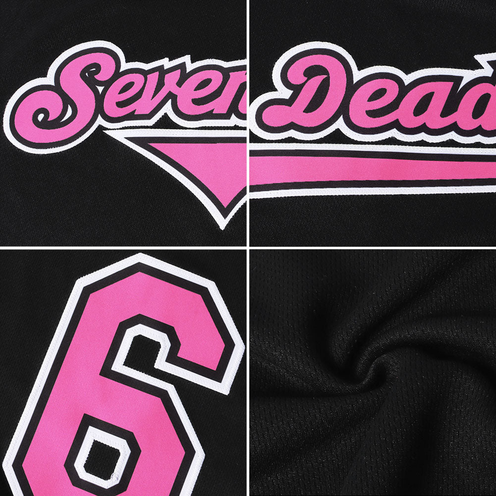 Custom Black Pink-Light Blue Authentic Rib-Knit Baseball Jersey Shirt