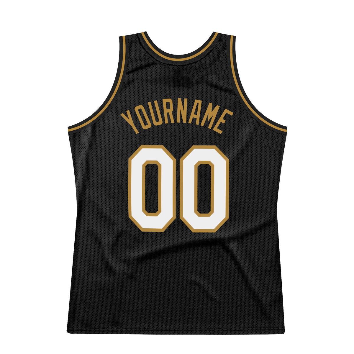 Custom Black White-Old Gold Authentic Throwback Basketball Jersey
