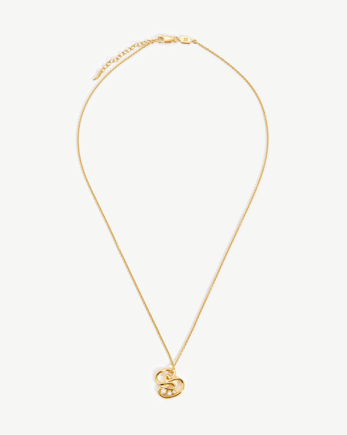 Chubby Pearl Initial Pendant Necklace - Initial S | 18ct Gold Vermeil/Pearl