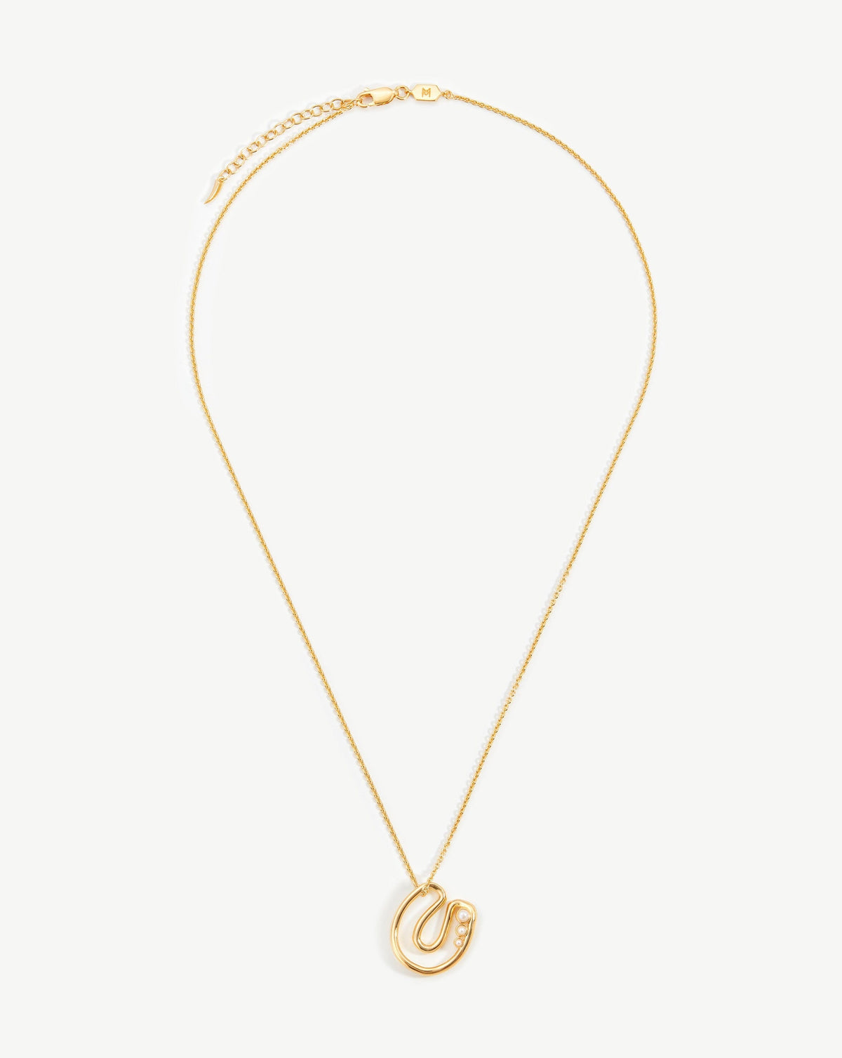 Chubby Pearl Initial Pendant Necklace - Initial U | 18ct Gold Vermeil/Pearl
