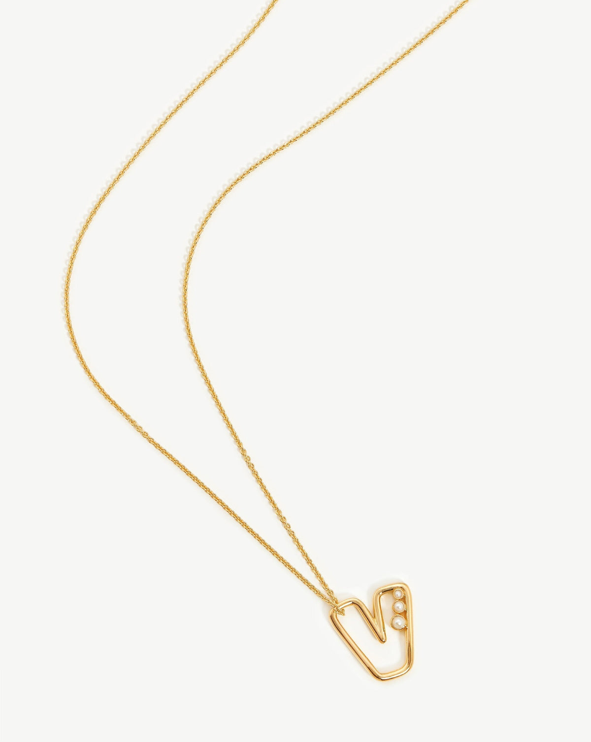 Chubby Pearl Initial Pendant Necklace - Initial V | 18ct Gold Vermeil/Pearl