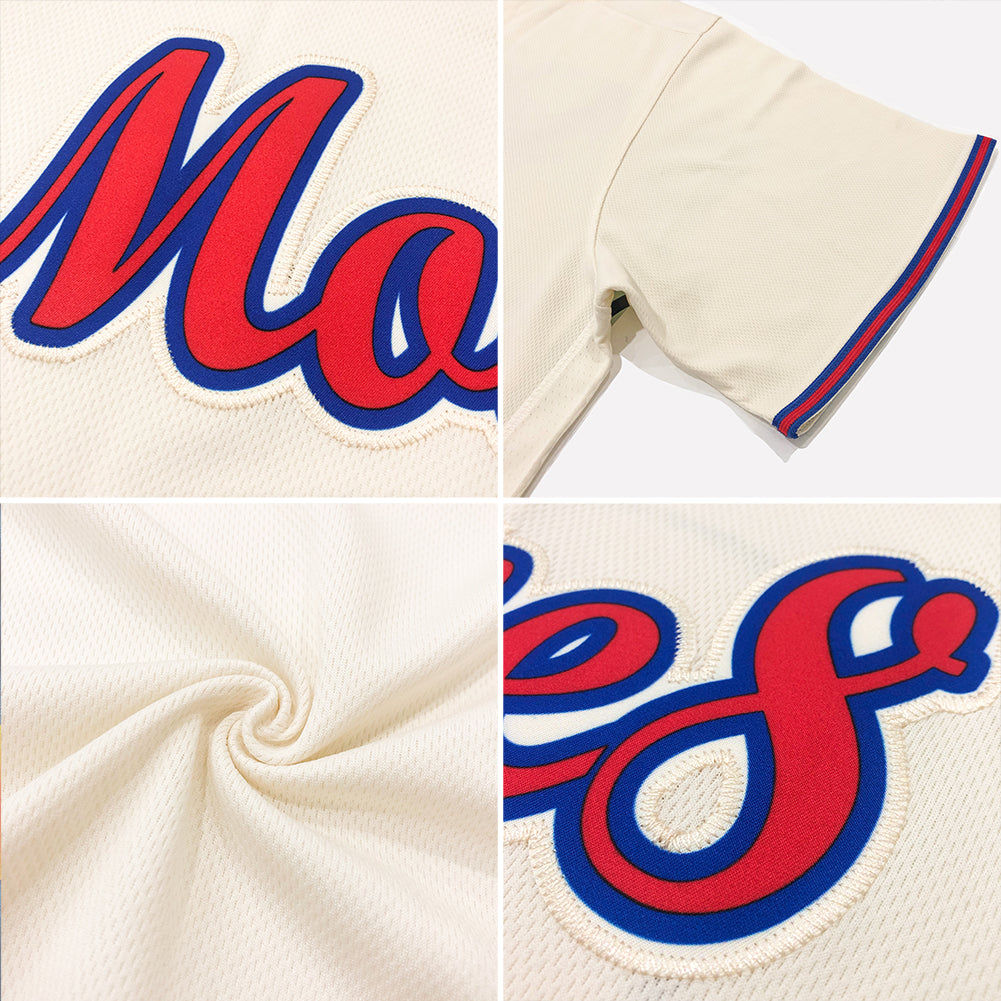 Custom Cream Red-Royal Authentic Rib-Knit Baseball Jersey Shirt