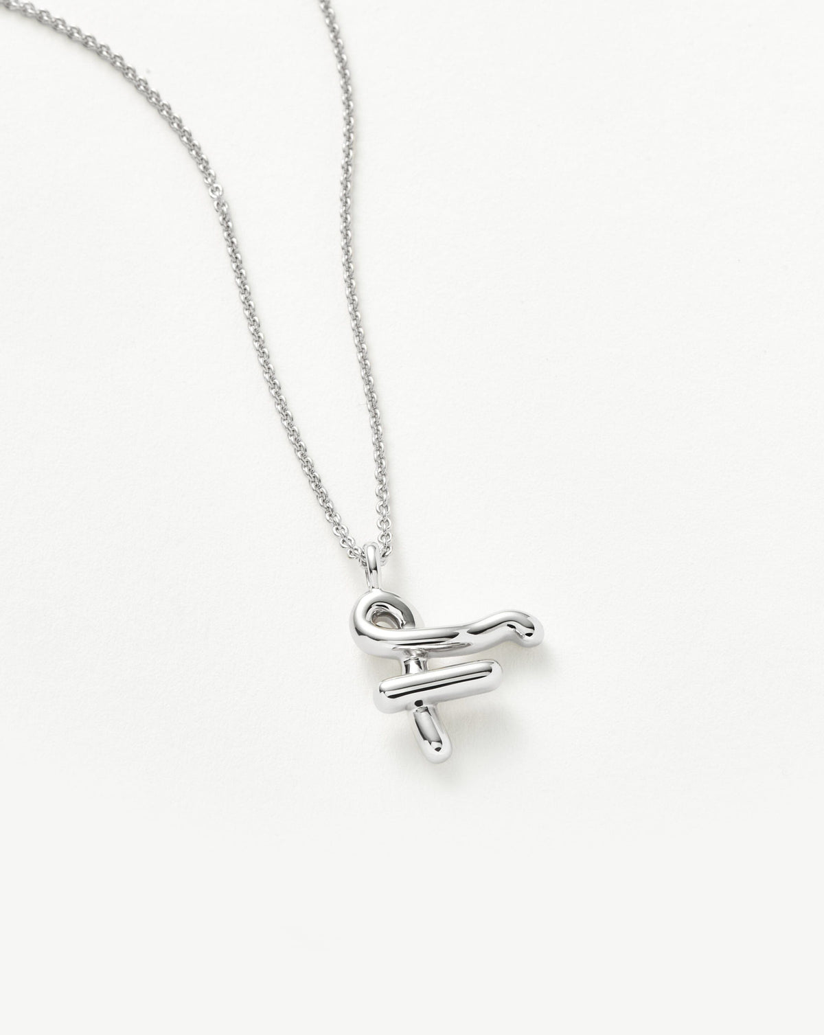 Curly Molten Initial Pendant Necklace - F | Sterling Silver