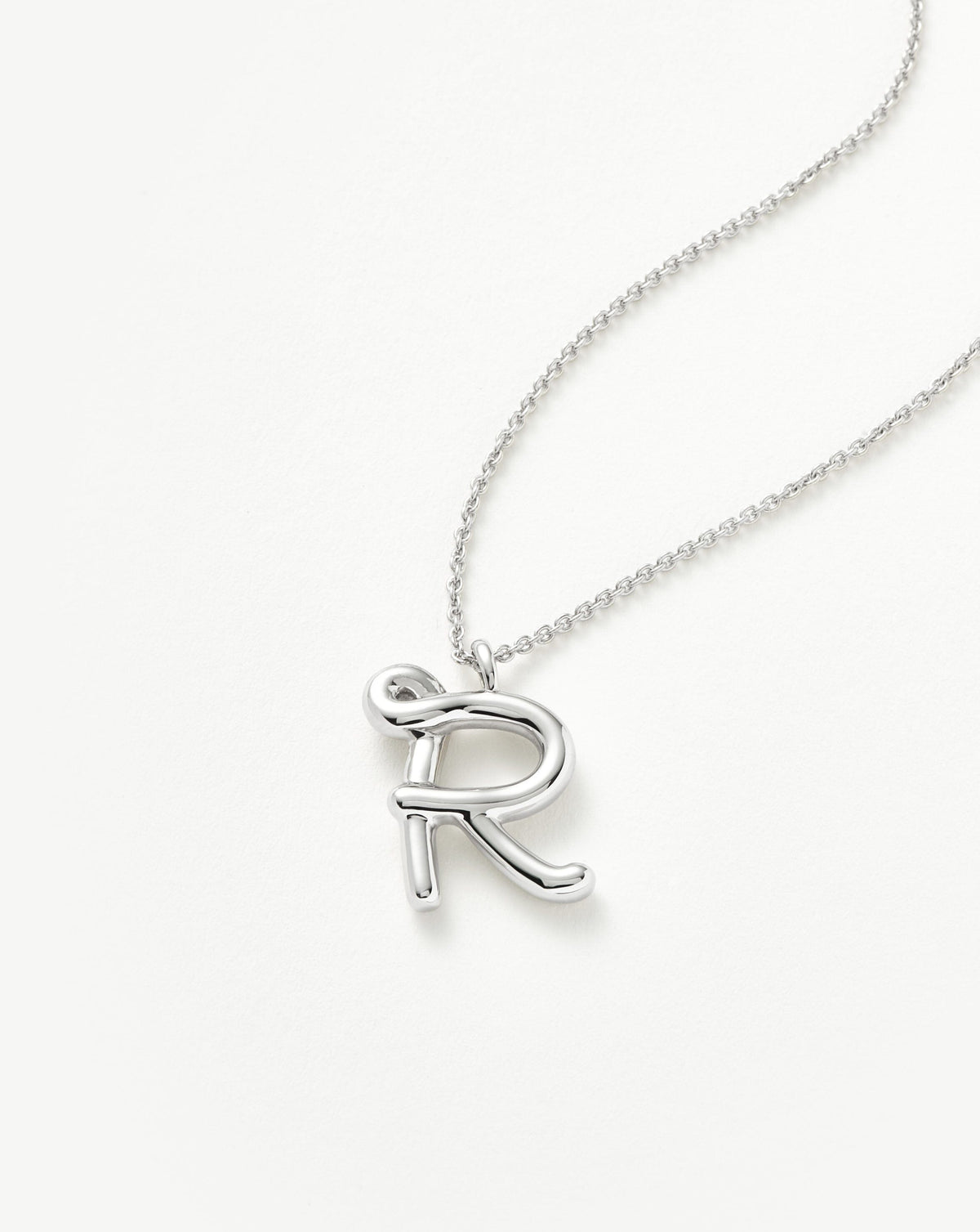 Curly Molten Initial Pendant Necklace - R | Sterling Silver