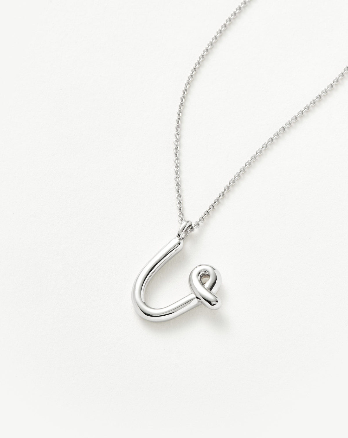 Curly Molten Initial Pendant Necklace - U | Sterling Silver