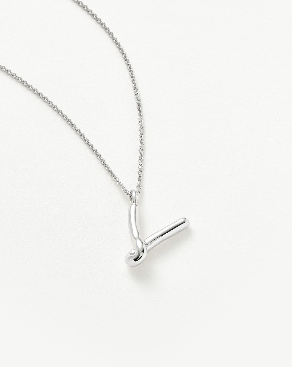Curly Molten Initial Pendant Necklace - V | Sterling Silver