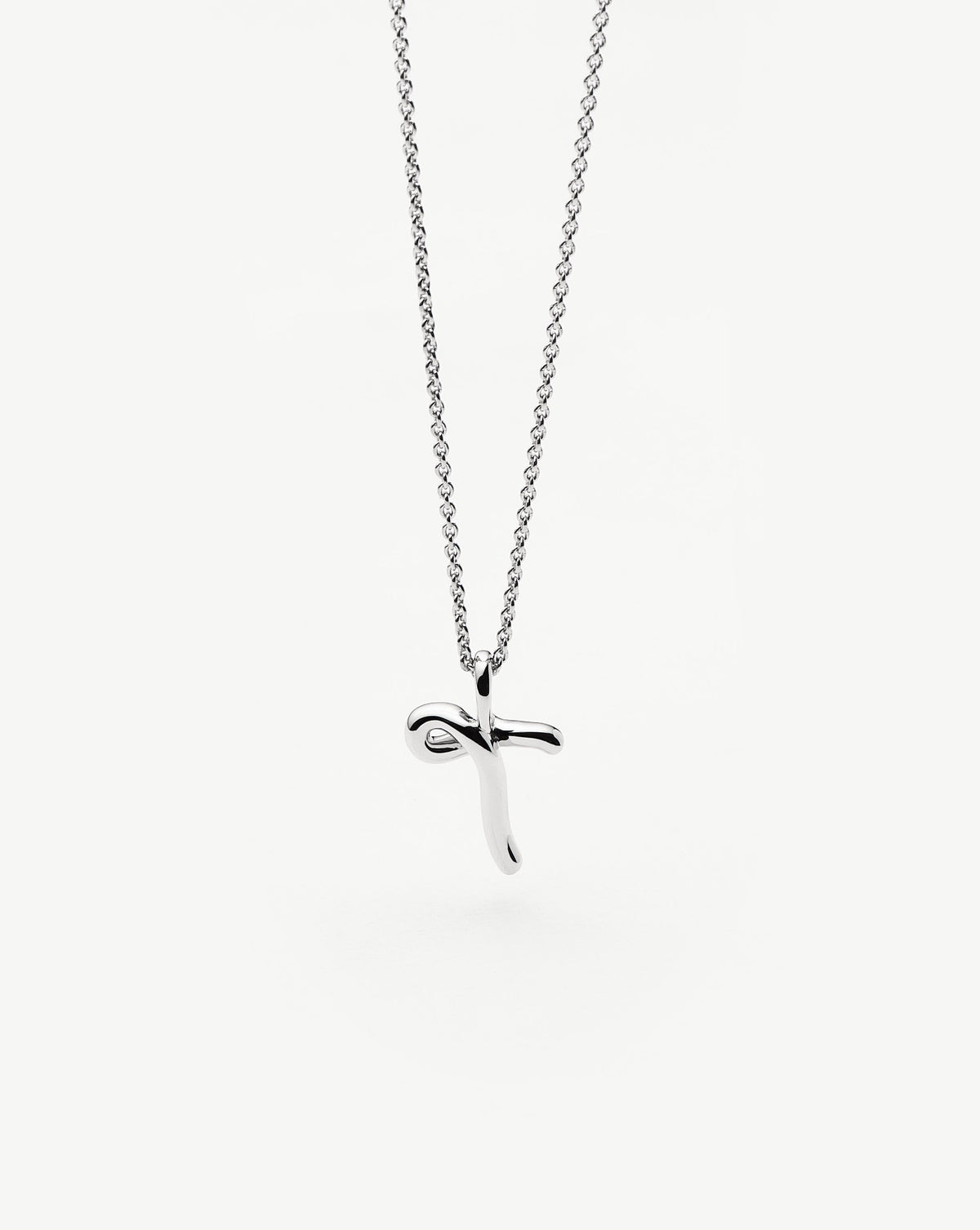 Curly Molten Mini Initial Necklace - T | Sterling Silver