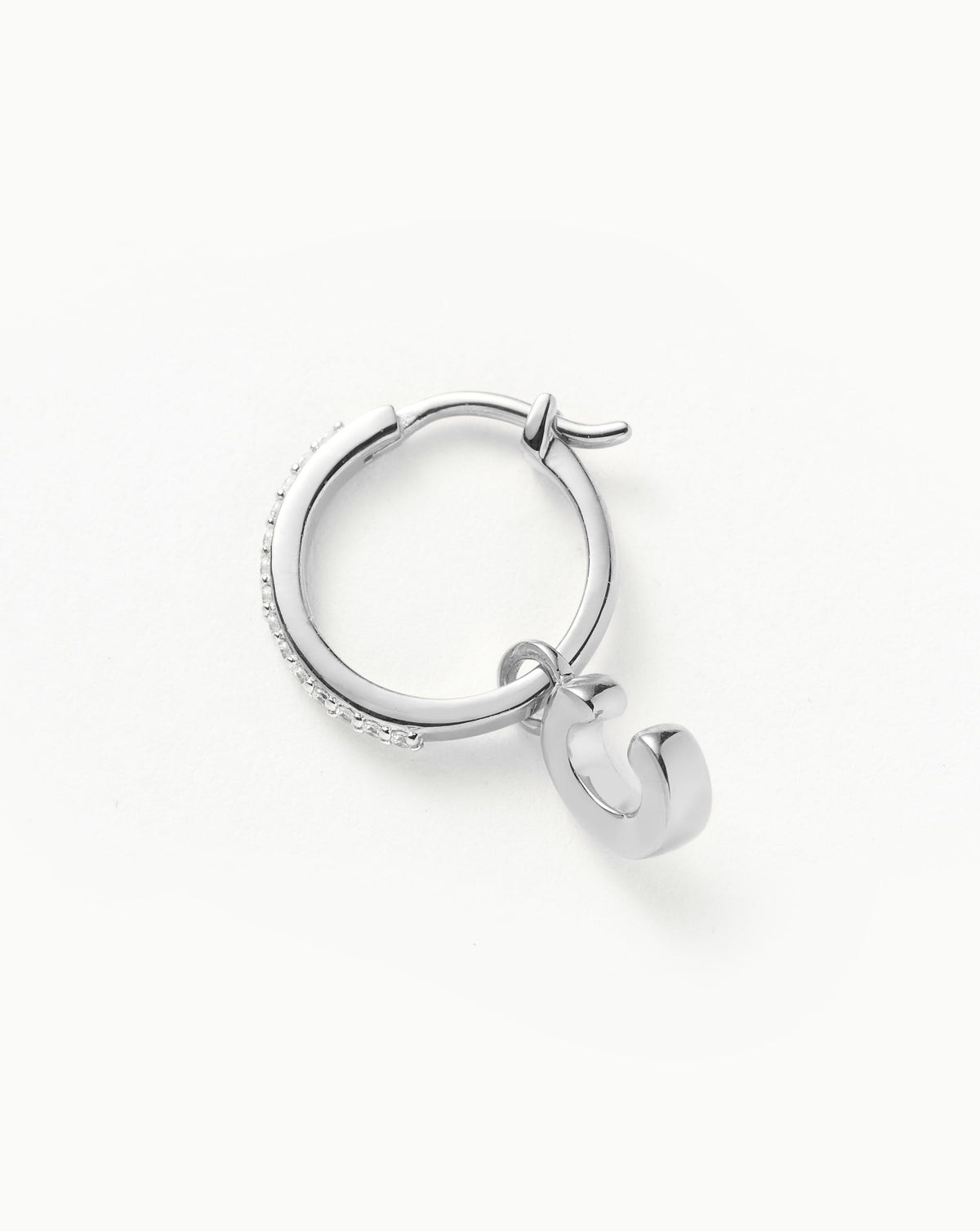 Initial Single Charm Hoop Earring - Initial C | Sterling Silver