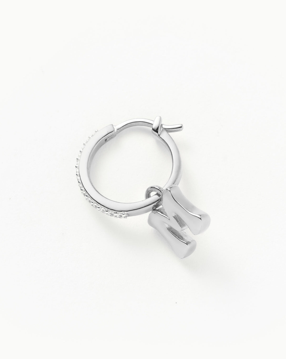 Initial Single Charm Hoop Earring - Initial M | Sterling Silver
