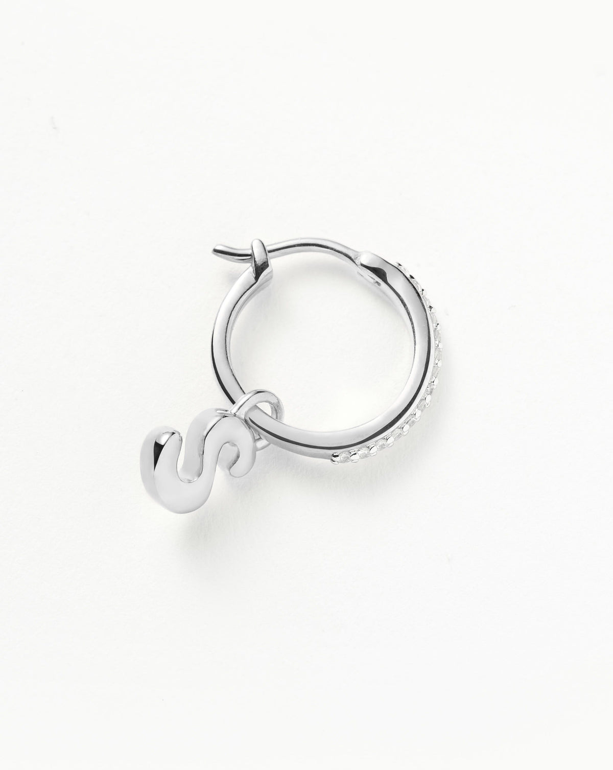 Initial Single Charm Hoop Earring - Initial S | Sterling Silver
