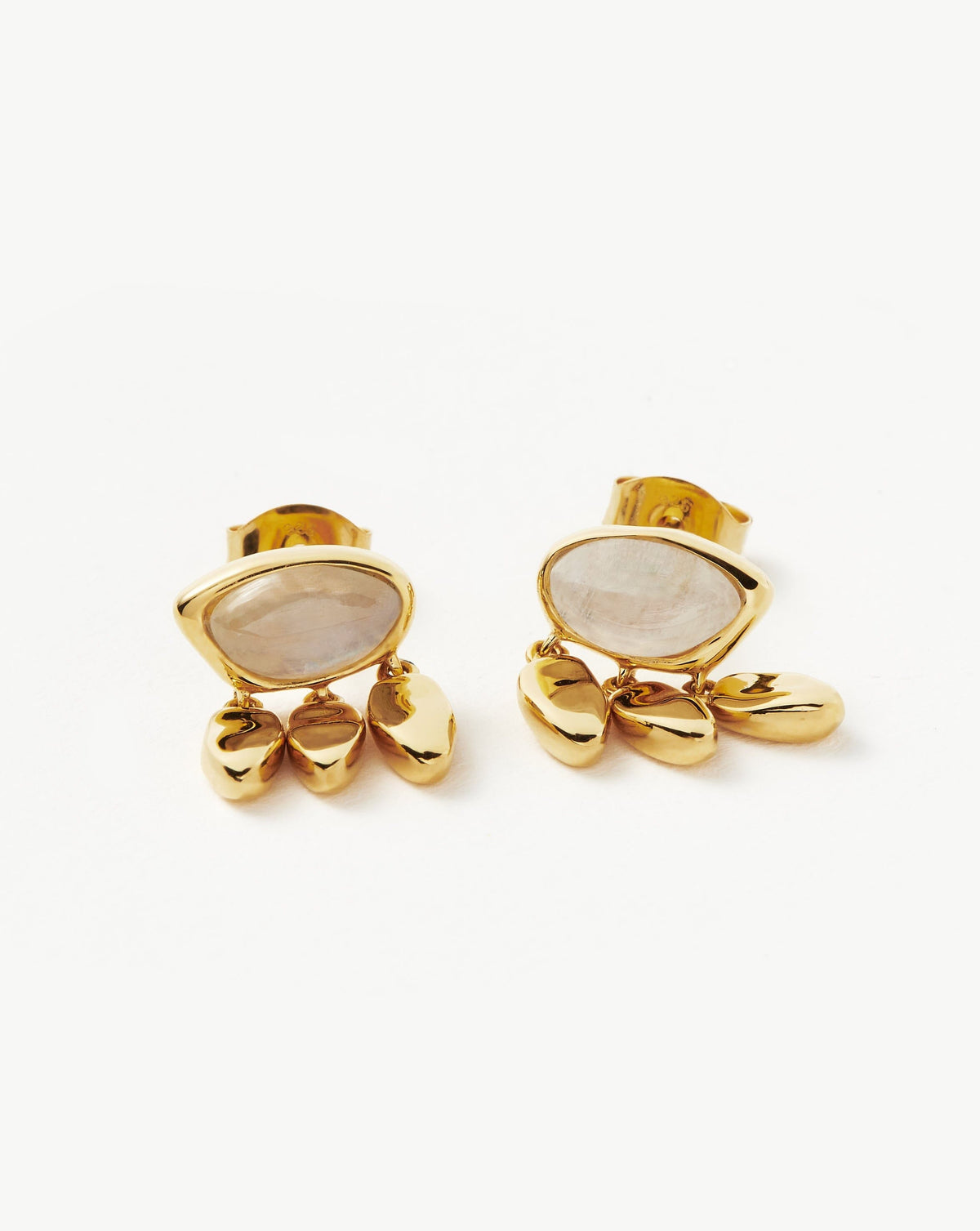Molten Gemstone Charm Stud Earrings | Gold/Rainbow Moonstone