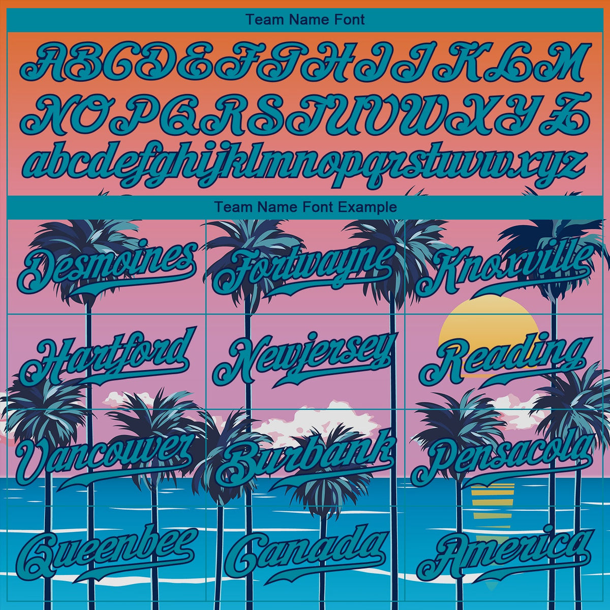 Custom Orange Teal-Navy 3D Pattern Design Sun Beach Hawaii Palm Trees Authentic Baseball Jersey