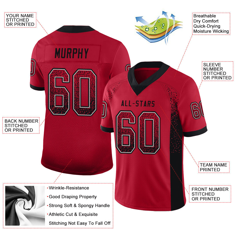 Custom Red Black-Gray Drift Fashion Football Jersey