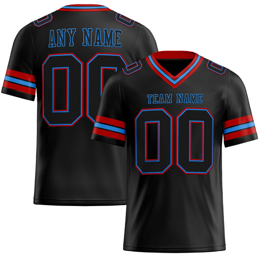 Custom Black Powder Blue-Red Authentic Football Jersey