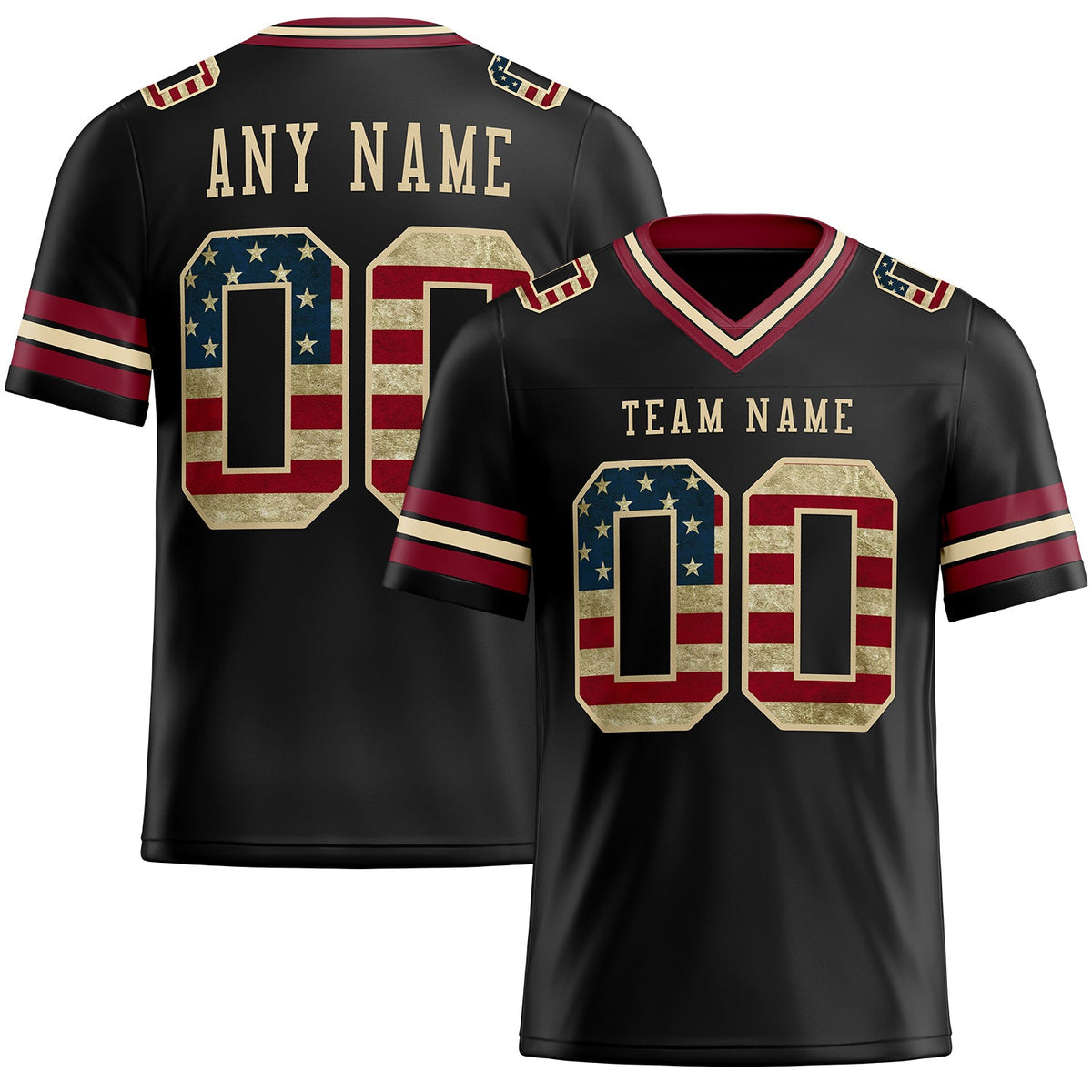 Custom Black Vintage USA Flag Crimson-City Cream Authentic Football Jersey