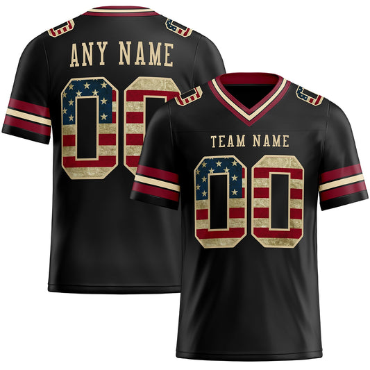 Custom Black Vintage USA Flag Crimson-City Cream Authentic Football Jersey