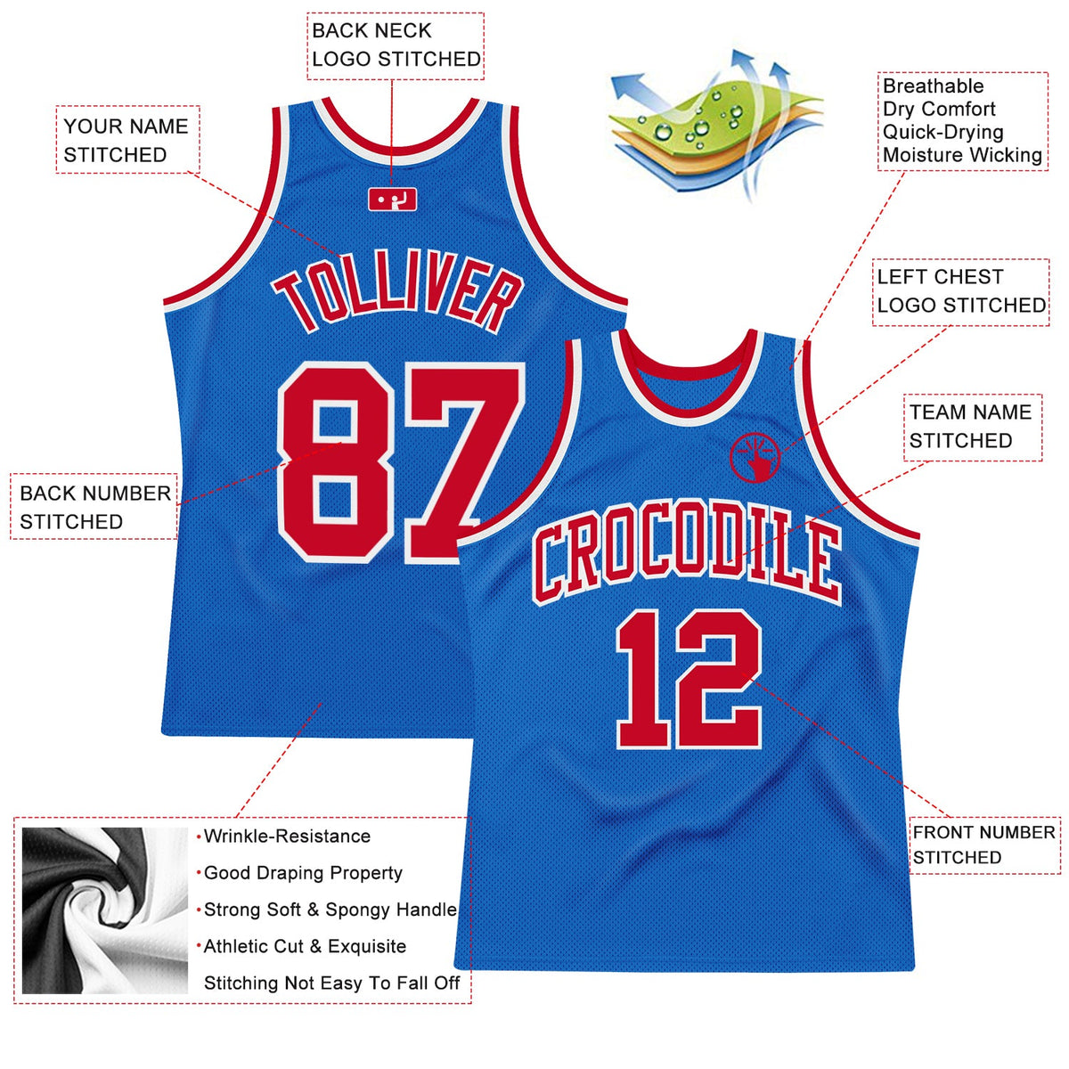 Custom Blue Red-White Authentic Throwback Basketball Jersey