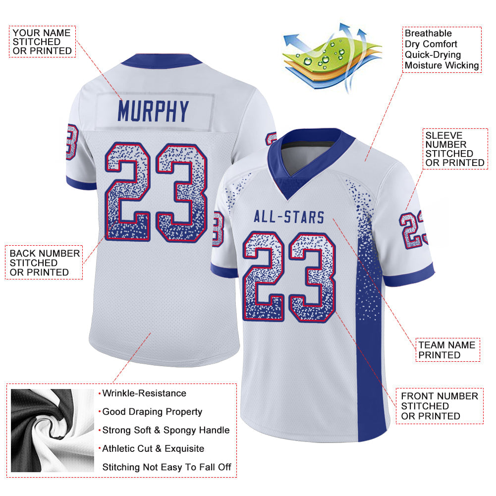 Custom White Royal-Red Drift Fashion Football Jersey