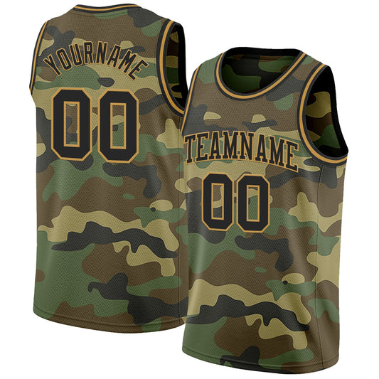 Custom Camo Black-Old Gold Authentic Salute To Service Basketball Jersey