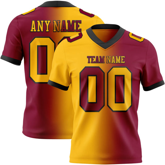 Custom Maroon Gold-Black Authentic Gradient Fashion Football Jersey