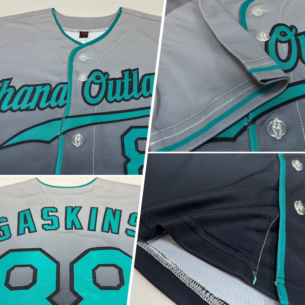 Custom Gray Teal-Black Authentic Fade Fashion Baseball Jersey