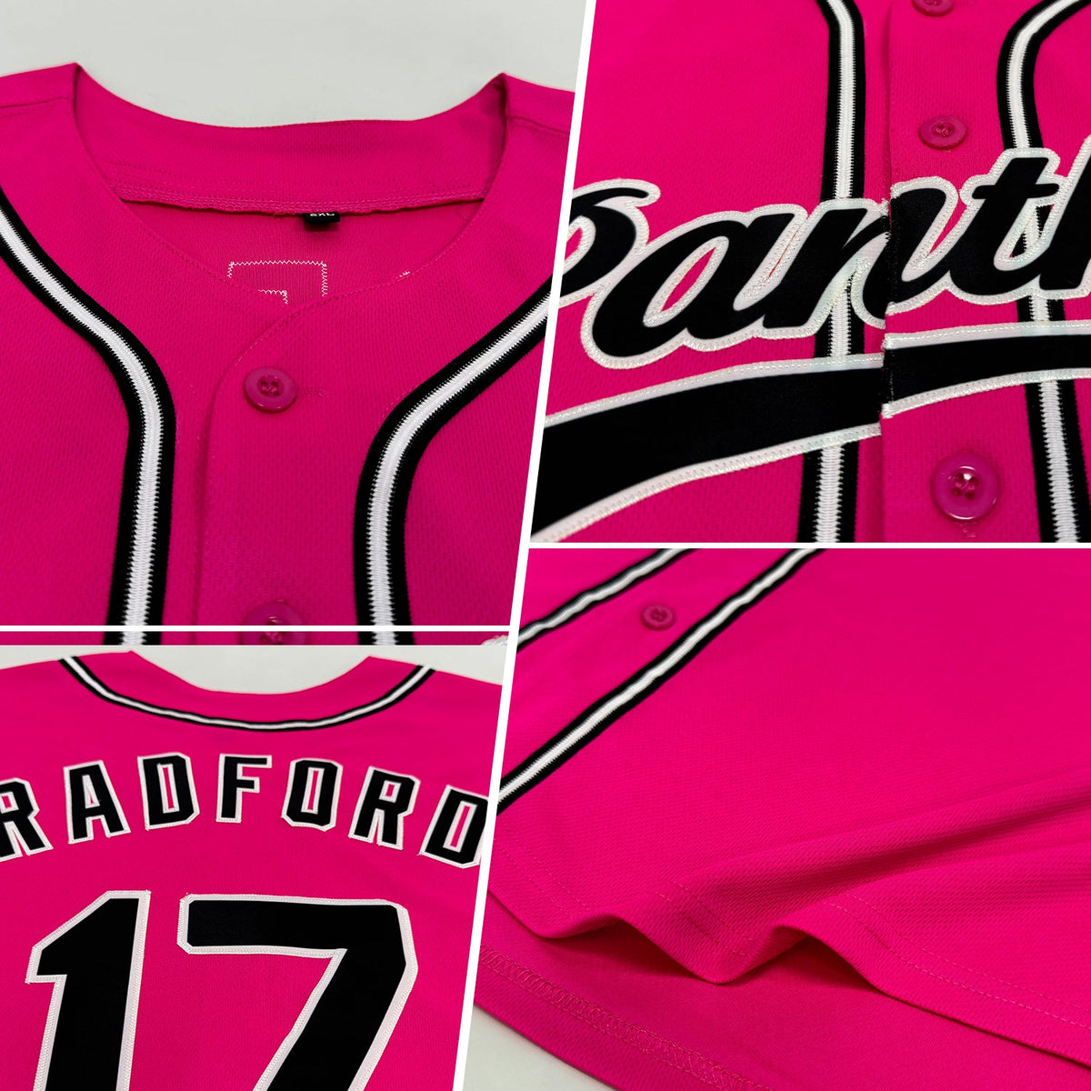 Custom Pink Black-White Authentic Baseball Jersey