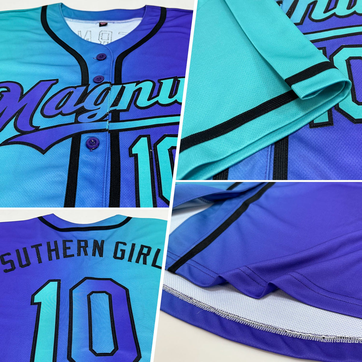 Custom Purple Aqua-Black Authentic Gradient Fashion Baseball Jersey