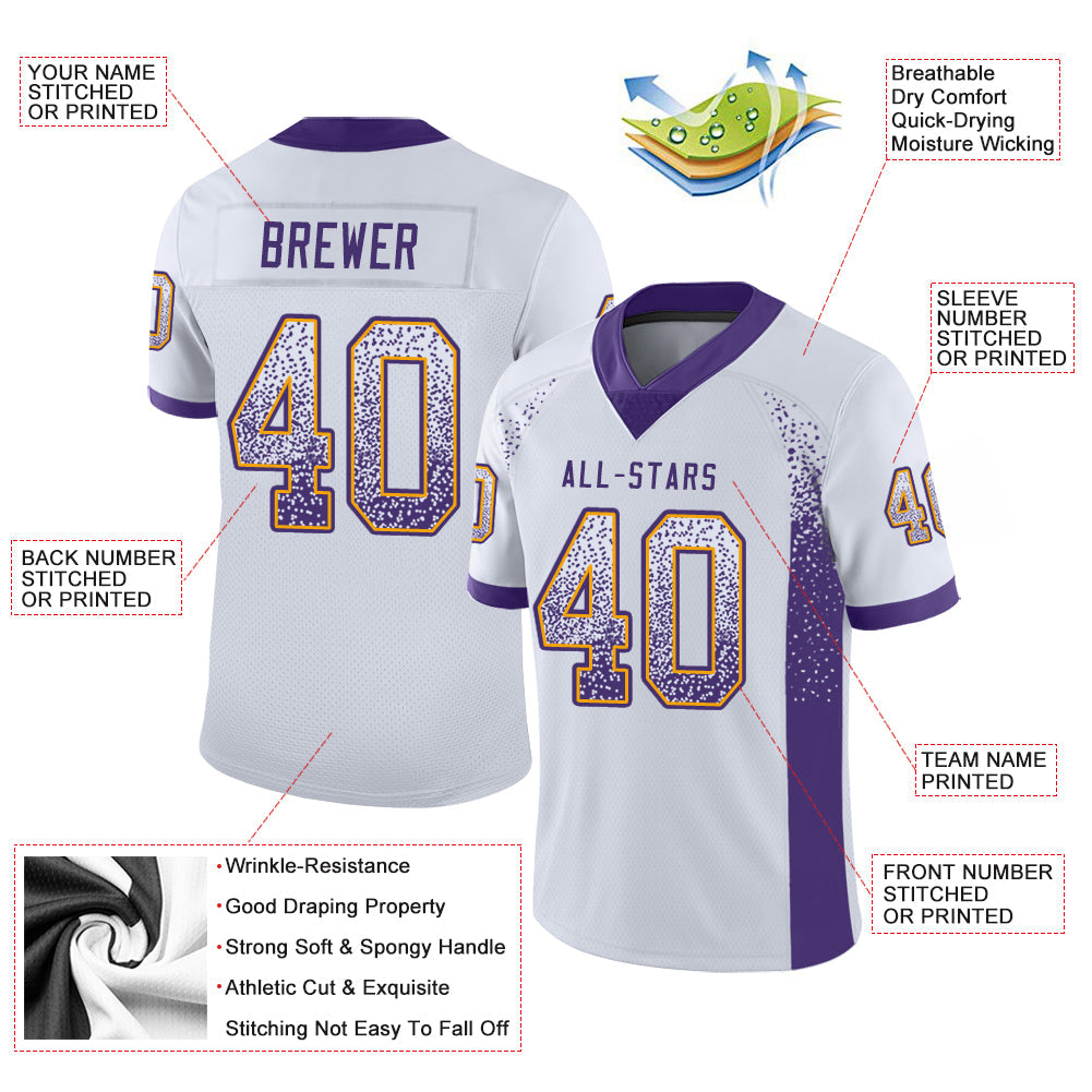 Custom White Purple-Gold Drift Fashion Football Jersey