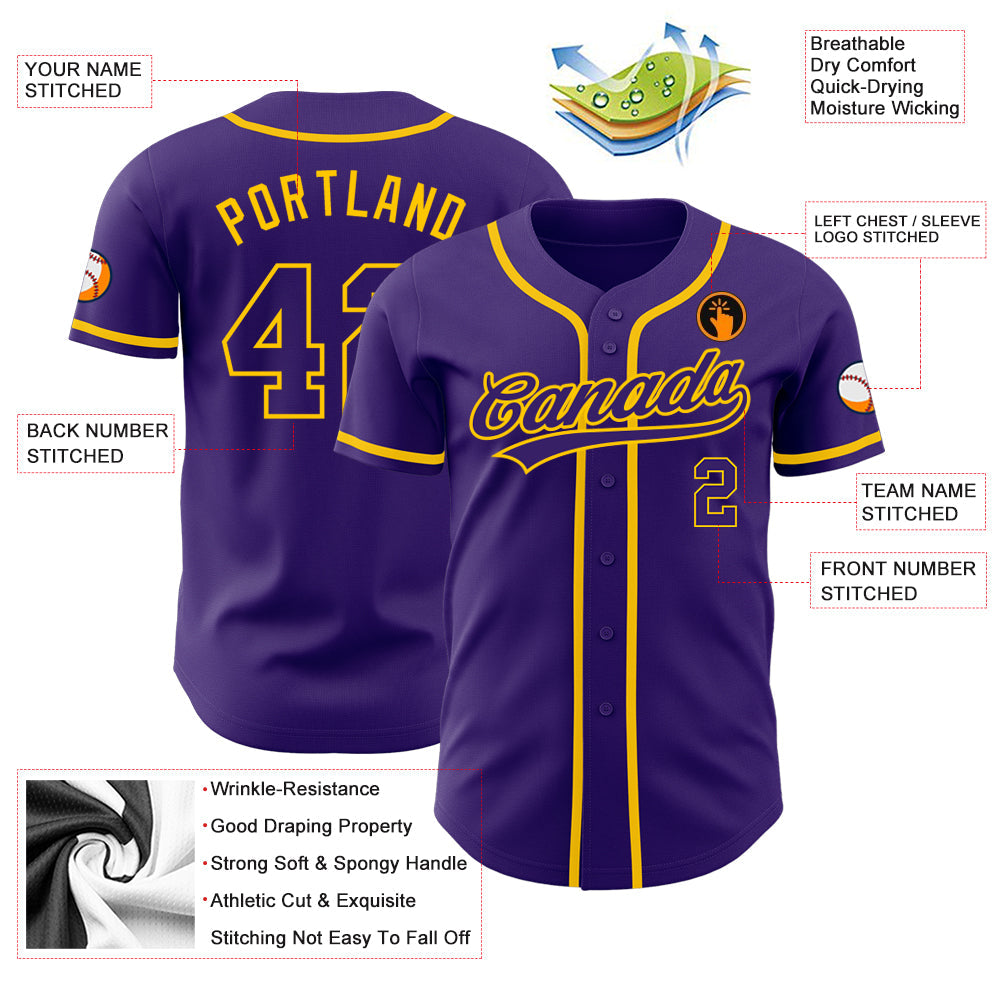 Custom Purple Purple-Gold Authentic Baseball Jersey
