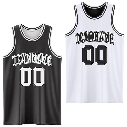Custom Reversible Black White Double Side Sublimation Basketball Set Jersey