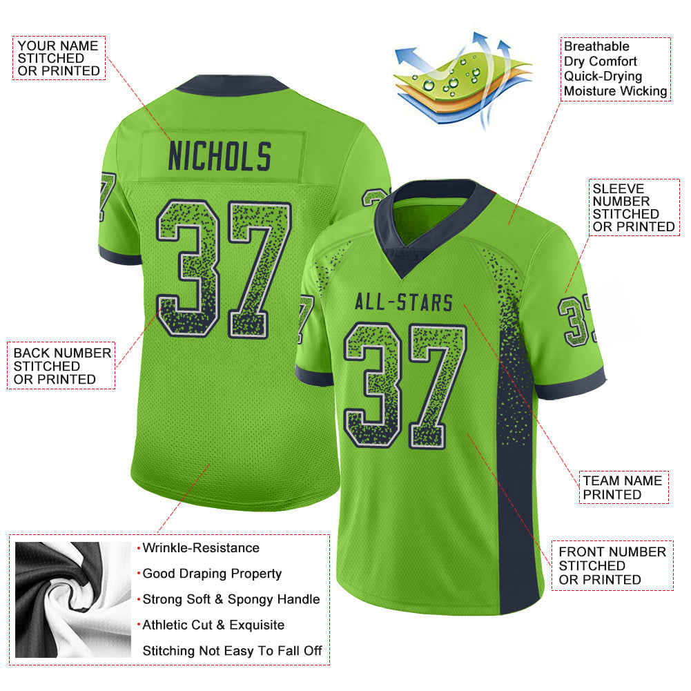Custom Neon Green Navy-Gray Drift Fashion Football Jersey