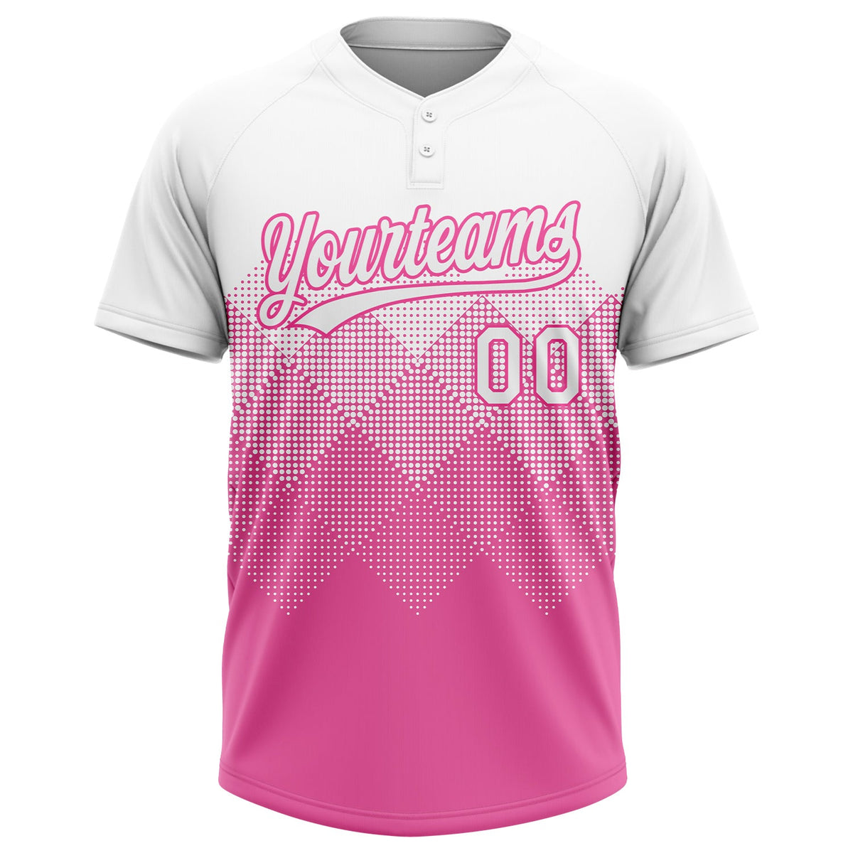 Custom Pink White 3D Pattern Gradient Square Shapes Two-Button Unisex Softball Jersey