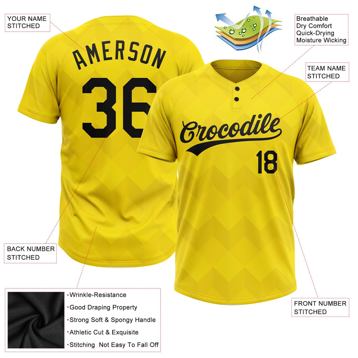 Custom Gold Black 3D Pattern Two-Button Unisex Softball Jersey