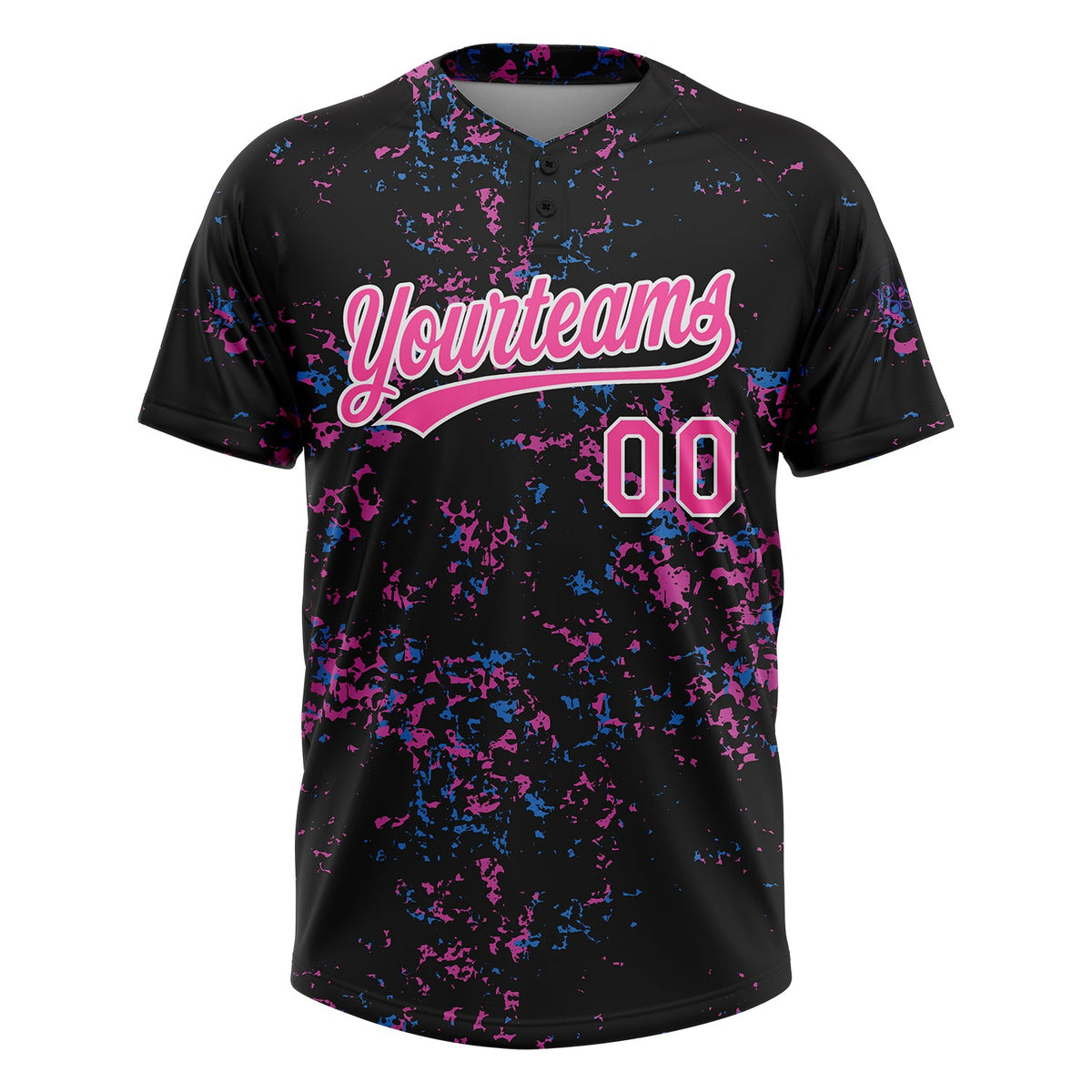 Custom Black Pink-White 3D Pattern Two-Button Unisex Softball Jersey