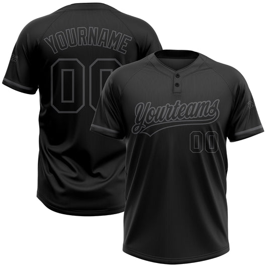 Custom Black Black-Steel Gray Two-Button Unisex Softball Jersey