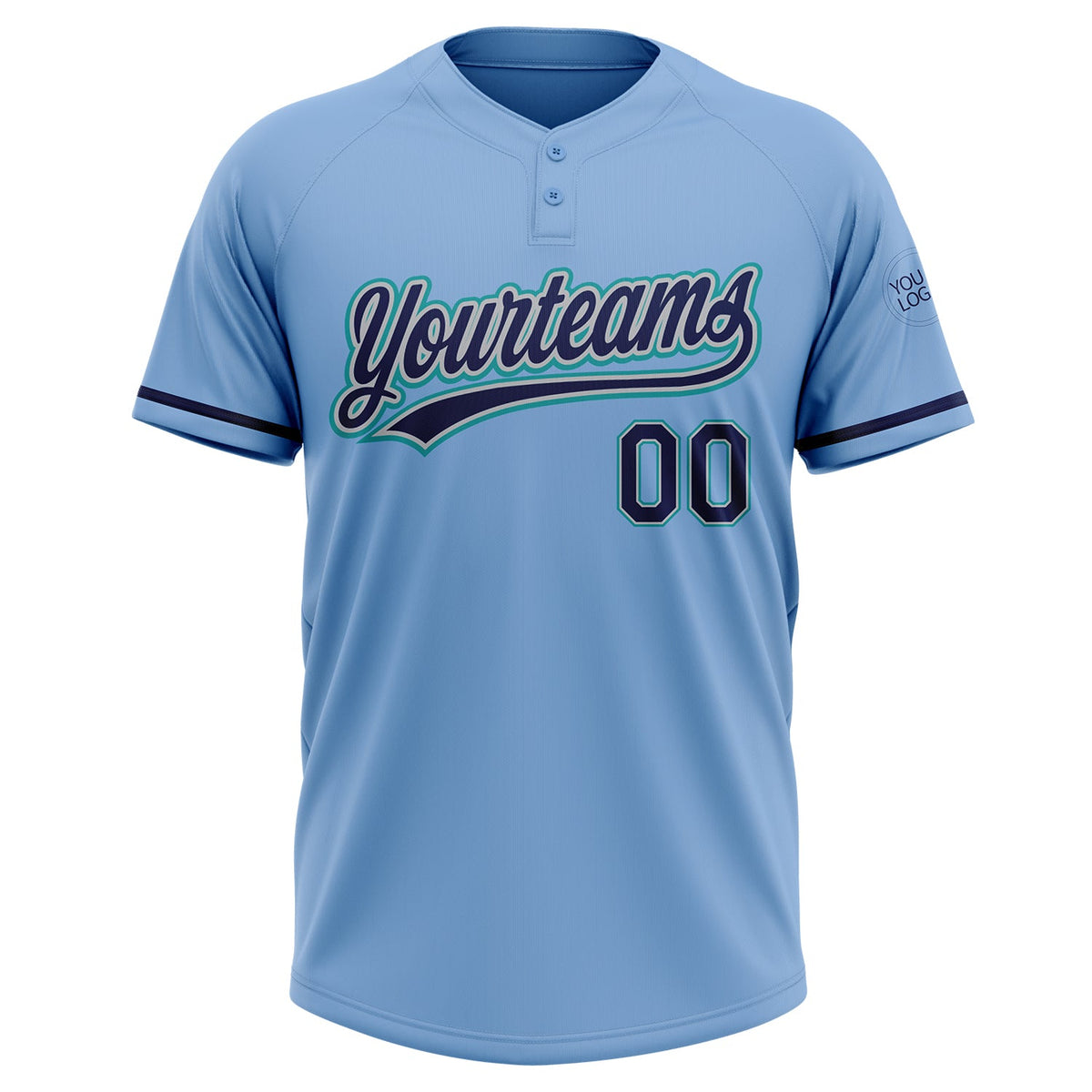 Custom Light Blue Navy Gray-Teal Two-Button Unisex Softball Jersey