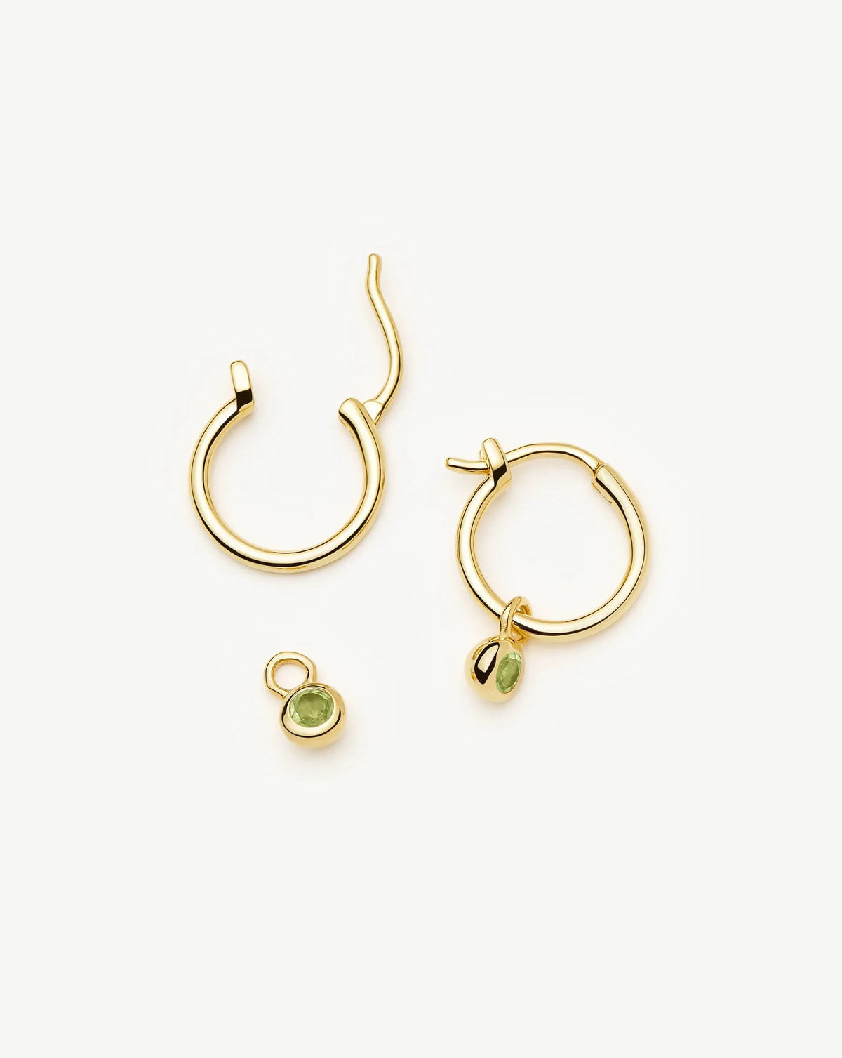 August Birthstone Mini Charm Hoop Earrings | 18ct Gold Vermeil/Peridot