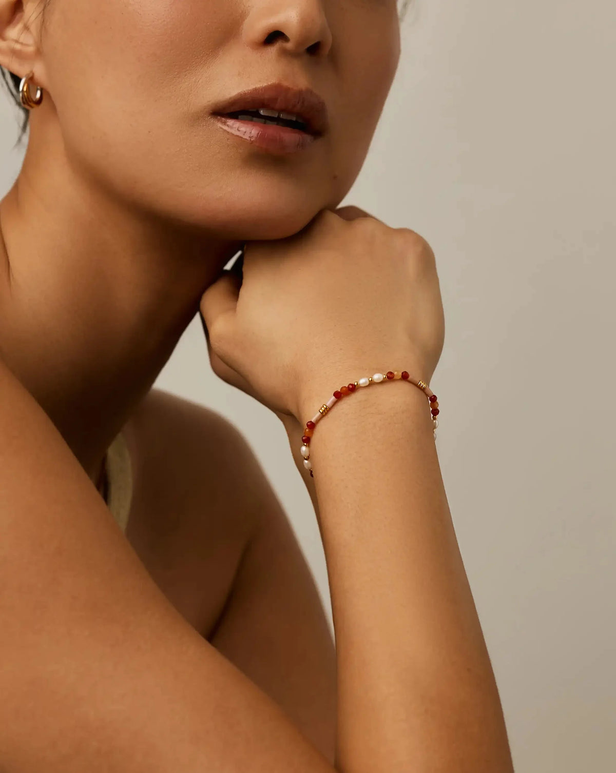 Beaded Gemstone & Pearl Bracelet | 18ct Gold Plated/Paloma Pink