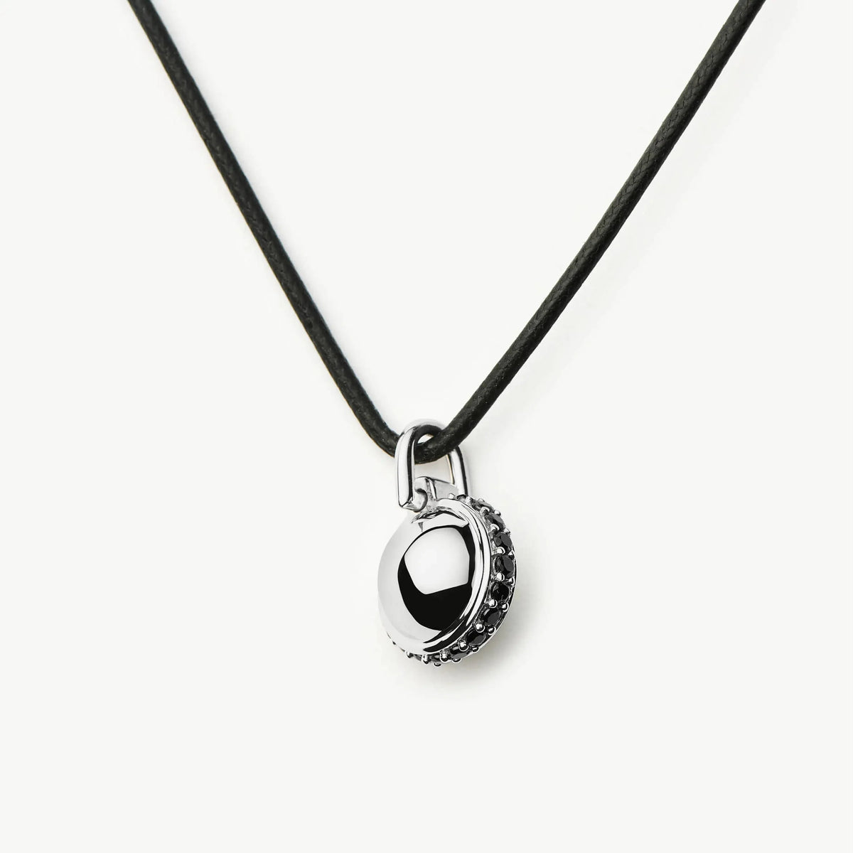Black Onyx Pendant Cord Necklace | Silver Plated
