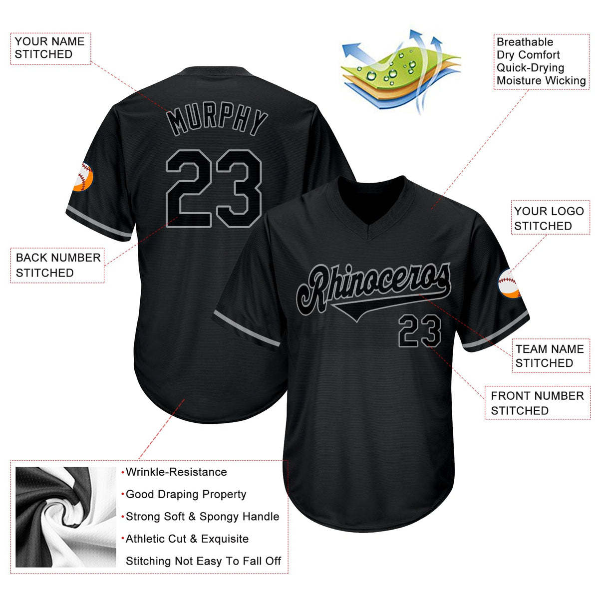 Custom Black Black-Gray Authentic Rib-Knit Baseball Jersey Shirt