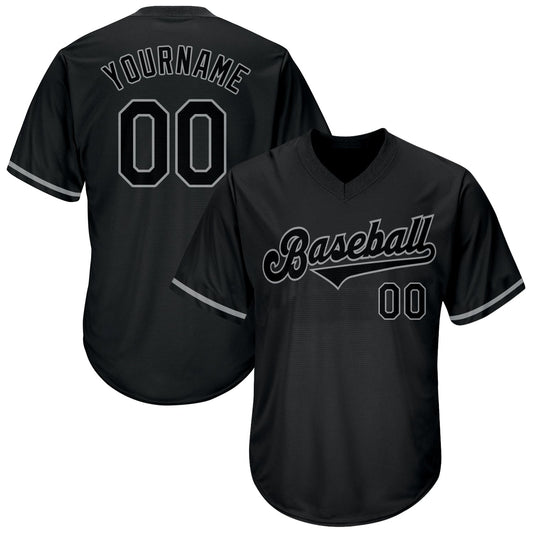 Custom Black Black-Gray Authentic Rib-Knit Baseball Jersey Shirt