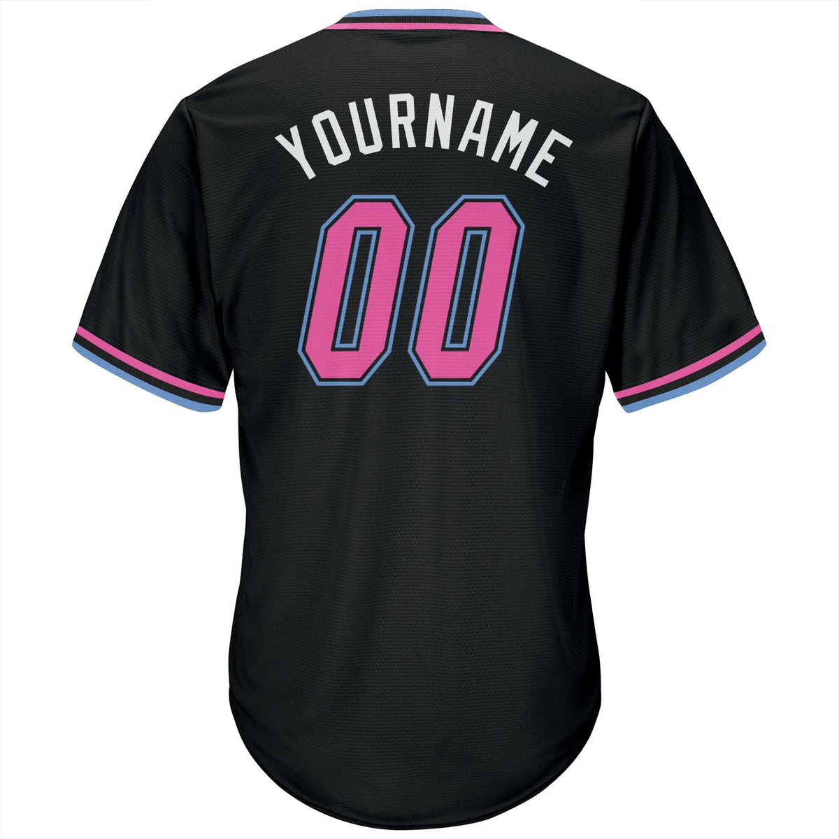 Custom Black Pink-Light Blue Authentic Rib-Knit Baseball Jersey Shirt