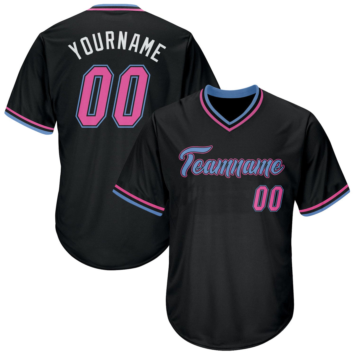 Custom Black Pink-Light Blue Authentic Rib-Knit Baseball Jersey Shirt