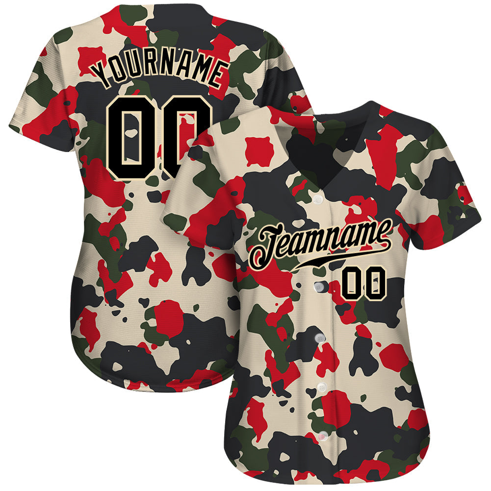 Custom Camo Black-Cream 3D Authentic Salute To Service Baseball Jersey