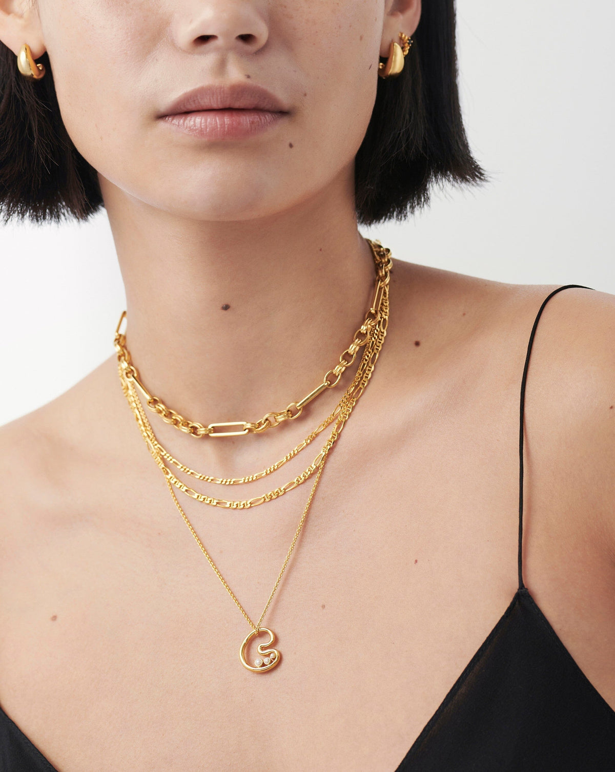 Chubby Pearl Initial Pendant Necklace  - Initial C | 18ct Gold Vermeil/Pearl