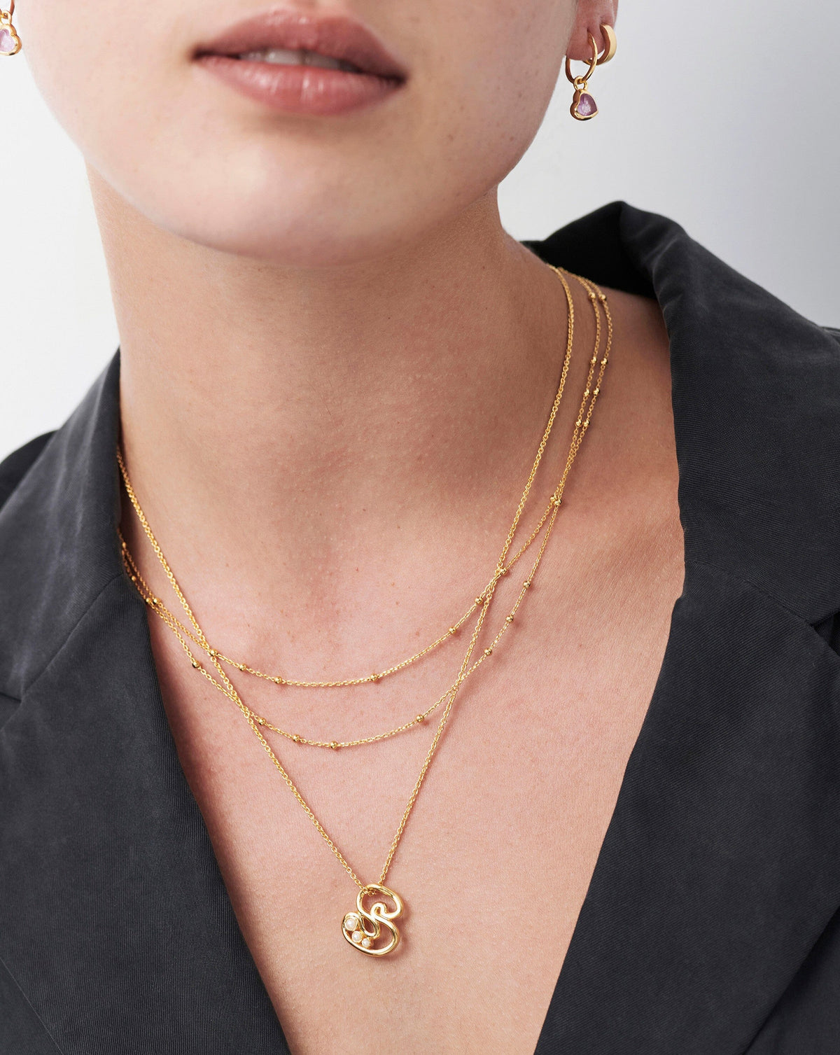 Chubby Pearl Initial Pendant Necklace  - Initial S | 18ct Gold Vermeil/Pearl