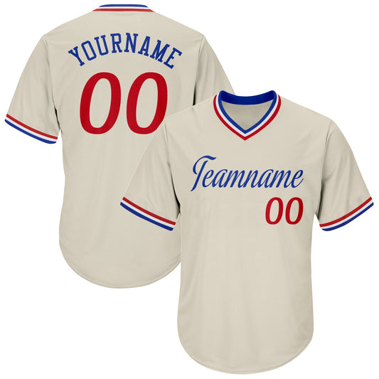 Custom Cream Red-Royal Authentic Rib-Knit Baseball Jersey Shirt