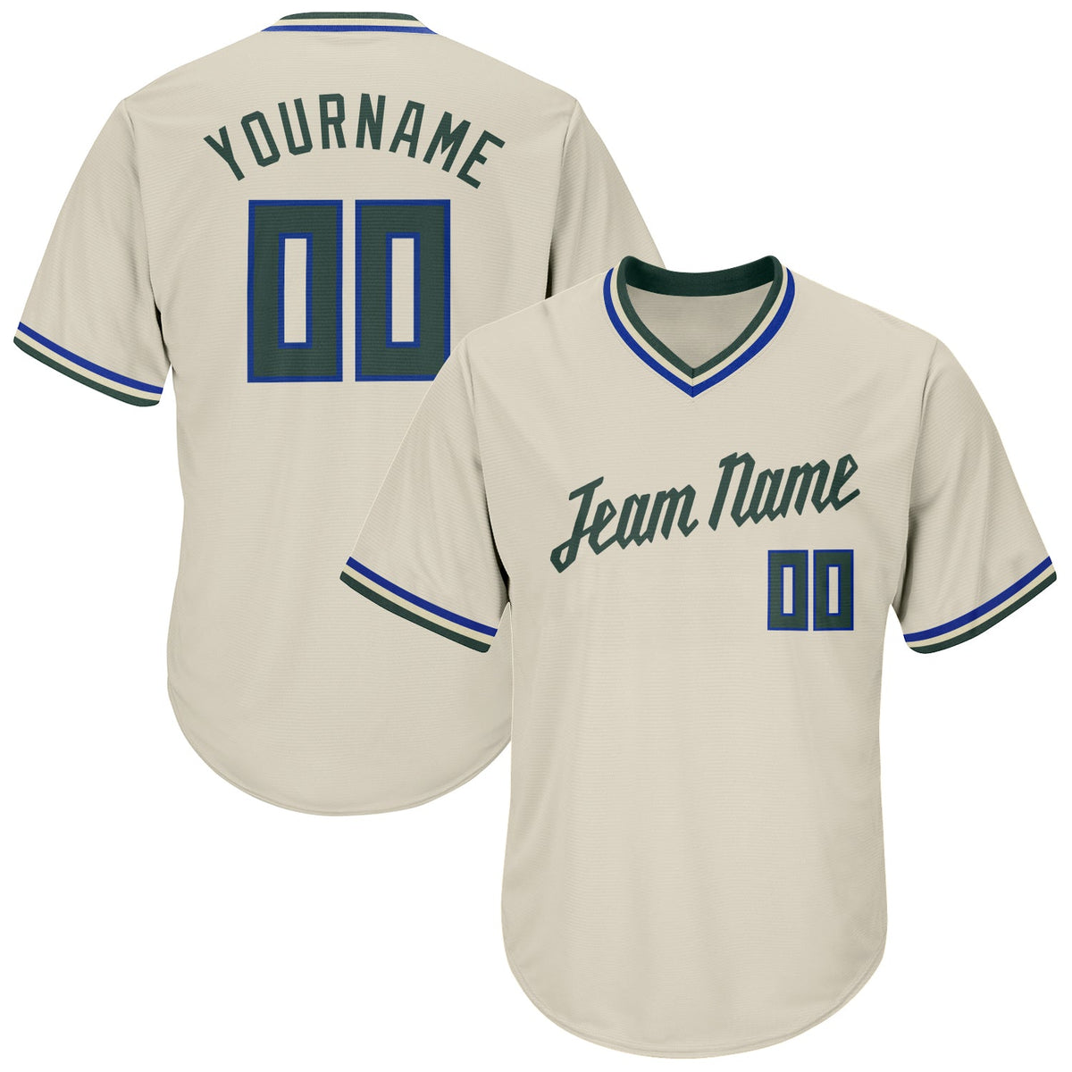 Custom Cream Hunter Green-Royal Authentic Rib-Knit Baseball Jersey Shirt
